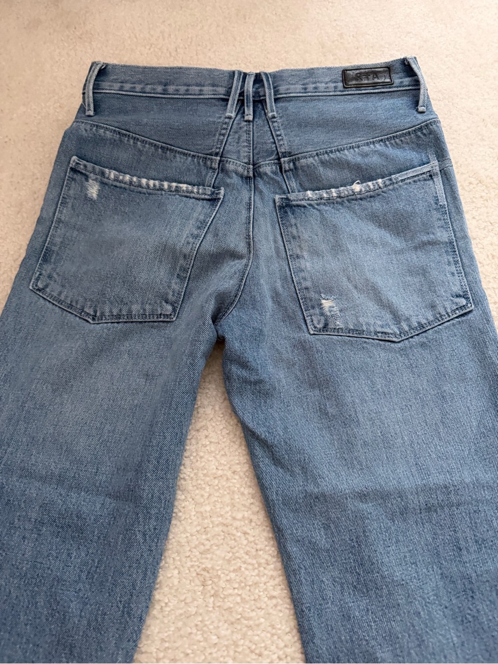 RtA Dexter Half Belt Jeans Straight Leg Factory Distressed Blue Wash Denim Small - Picture 13 of 13